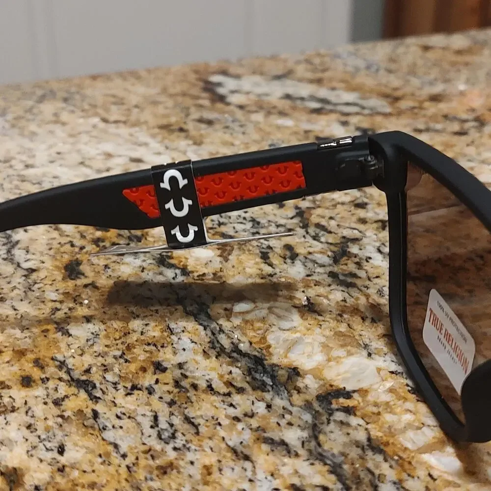 True Religion Sunglasses Mens Black Red Shield Oversized UV Protection TRM1799
